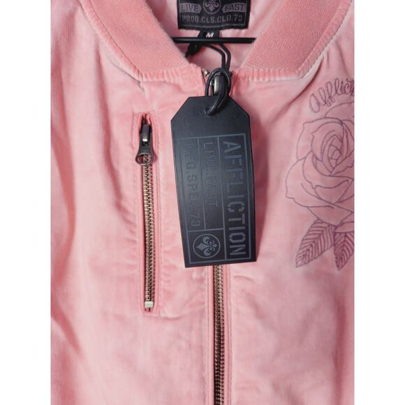 NWT Affliction Salmon Pink Lace Up Bomber Jacket - Medium - Picture 11 of 12